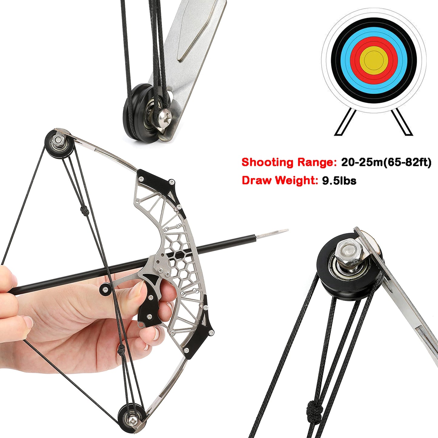 ZSHJGJR 6"/7.4"/7.9"/8.6"/8.8"/9.5" Mini Archery Bow Set Mini Compound Bow Mini Hunting Bow Right/Left Handed for Hunting Shooting Practice Archery Entertainment Fun (7.9" Bow)