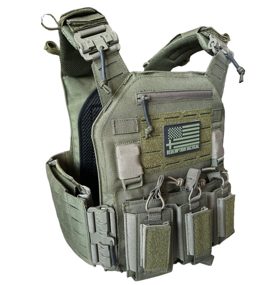 Redemption Crusader 2.0 Molle Quick Release Buckles Vest with Side Cummerbund Pouches and Triple Pouch (OD Green)