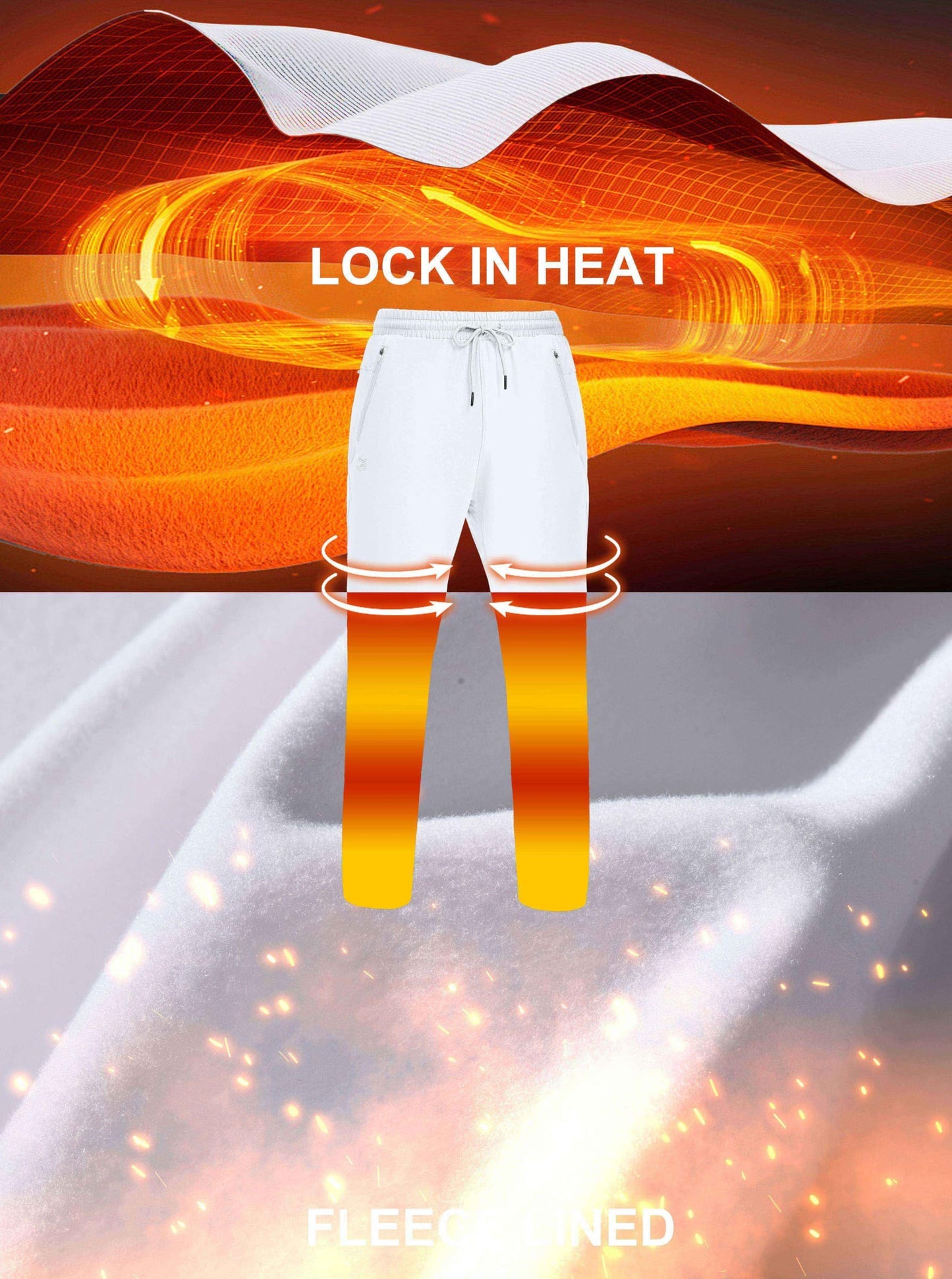 G Gradual Men's Fleece Lined Winter Pants with 3 Zipper Pockets Warm Athletic Joggers Workout Running Sweatpants for Men(White,L)