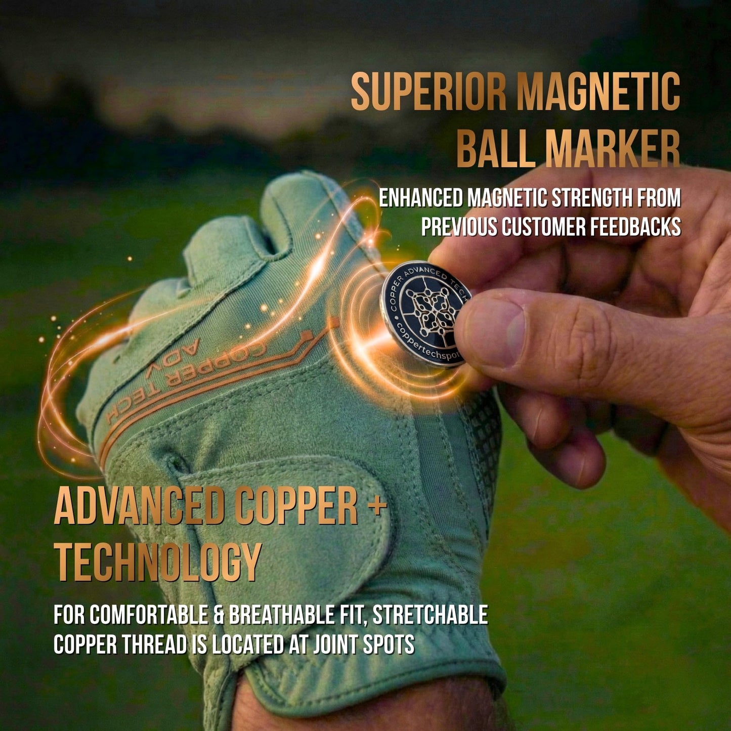 Copper Advanced Tech 2.0 Golf Gloves for Men | Copper Compression Joint Support, Tacky Grip, Tear Resistant Durability (Green/Green, XX-Large, Right Hand for Left-Handed Golfer)