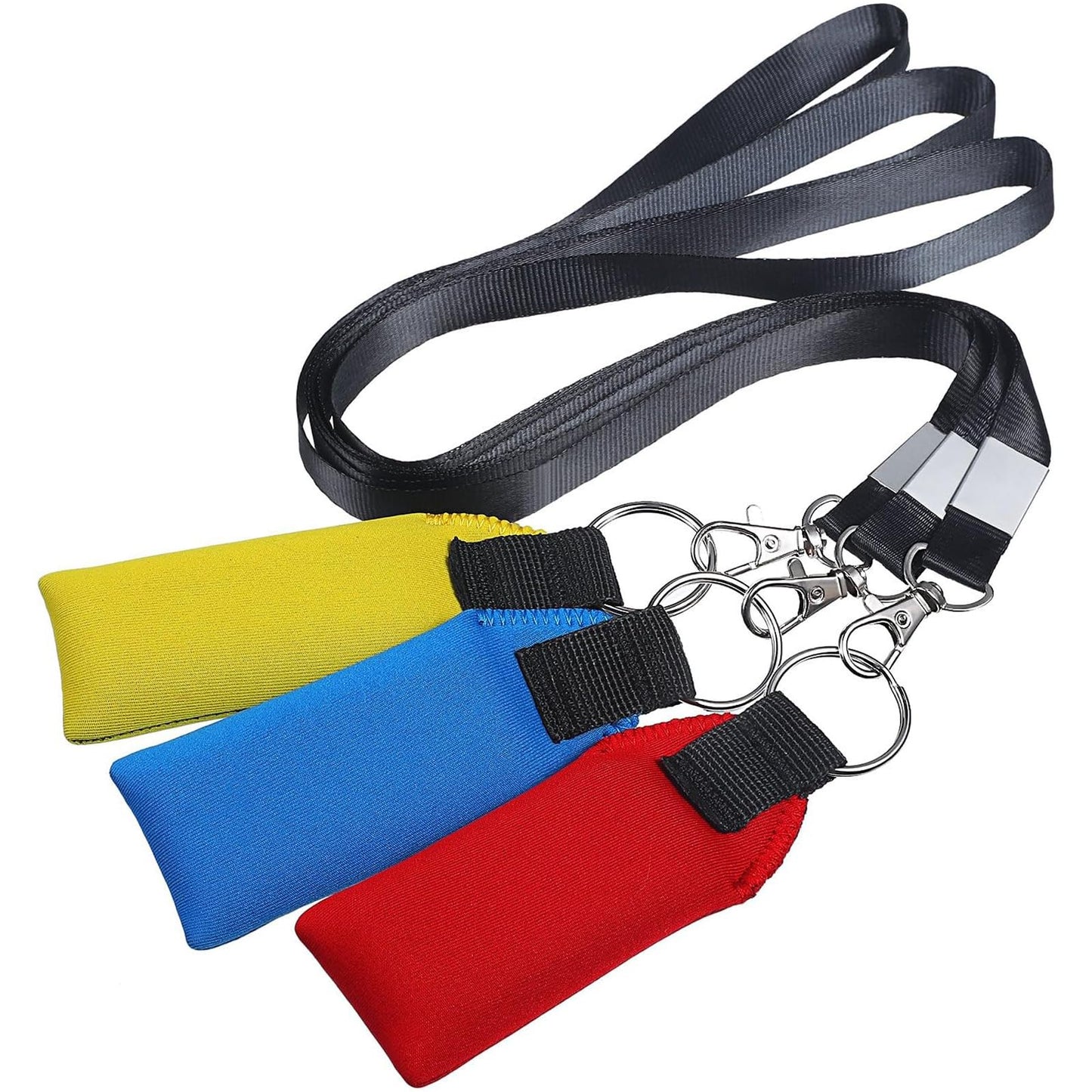 TecUnite Floating Neoprene Boat Keychain, 3 Pack Key Chain and Lanyard, Floatable Foam Key Fob for Water Sports (Red, Yellow, Blue, Black,4.2 Inch)