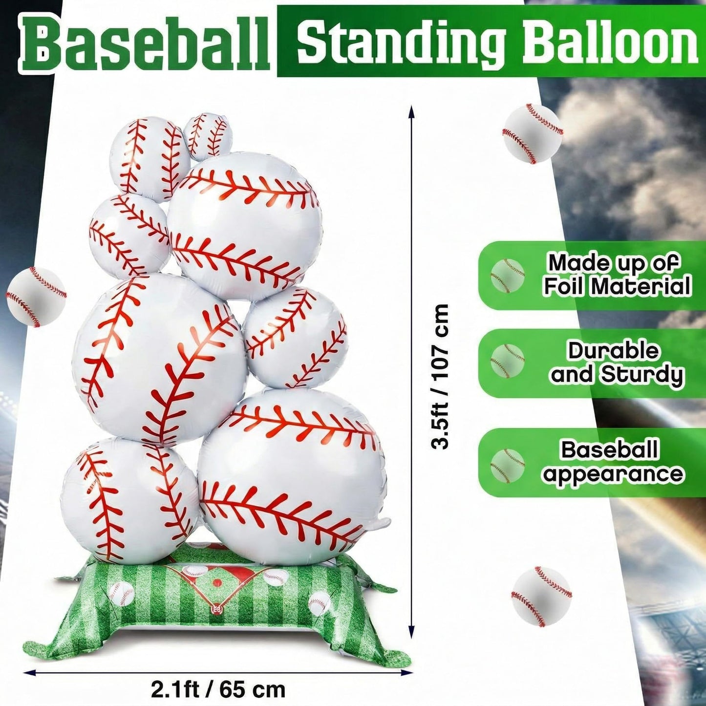 Soulchen 1 Pcs 3.5 ft Giant Self Standing Baseball Foil Balloons for Baseball Birthday Party Decoration Team Celebration Decor Backyard BBQ Sports Themed Party Supplies