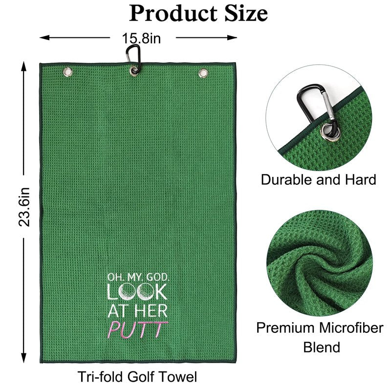 DYJYBMY Oh My God Green Golf Towel with Clip, Embroidered Sports Towels for Golf Lovers, Funny Golf Accessories for Men Women, Birthday Retirement Golfing Gifts for Golfer Mom Dad Family Friend