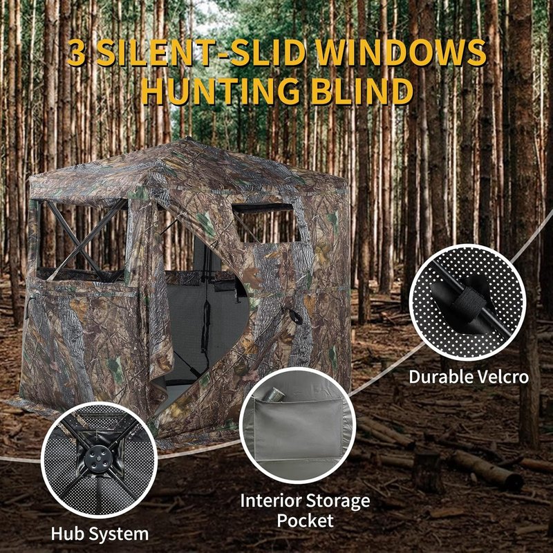 Hunting Blind - 270/360 Degree See-Through Ground Blind with Carrying Bag | Portable Camouflage Tent for 2-4 People