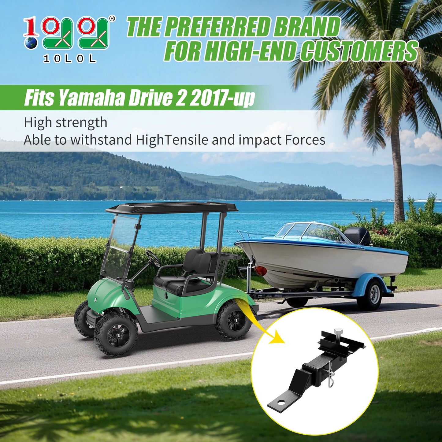 10L0L Deluxe Golf Cart Trailer Hitch and Receiver Kit, Bumper Hitch Compatible with/Replacement for Yamaha Drive 2 (2017-Up) Golf Carts