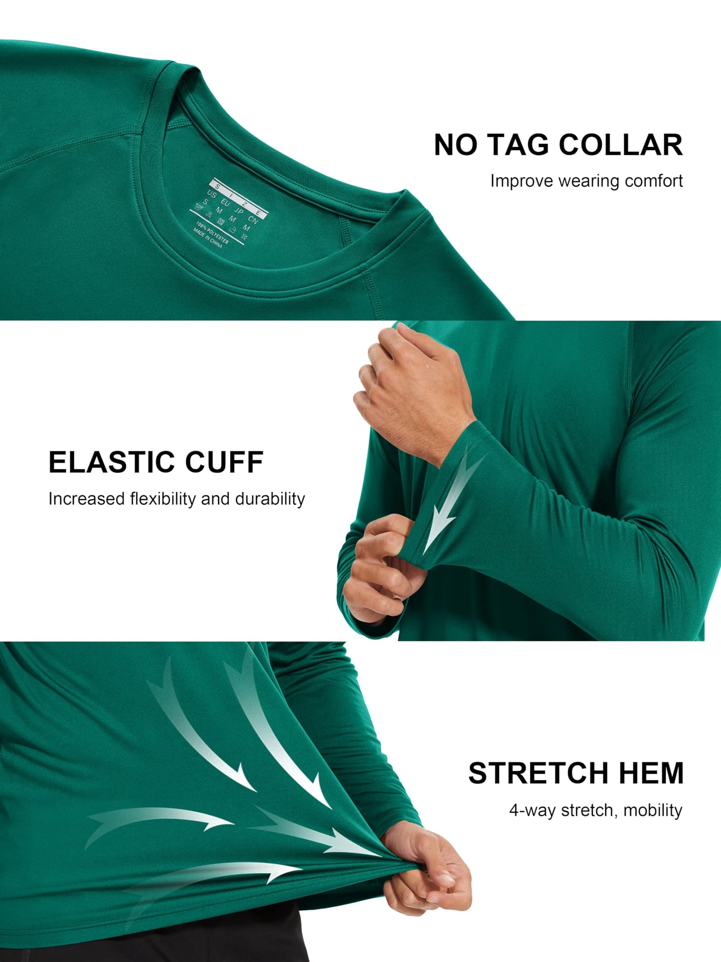 MAGCOMSEN Mens Athletic T-Shirt Long Sleeve Rashguard UV Sun SPF Hiking Climbing Outdoor Running T-Shirt Rashguard Shirts Emerald Green