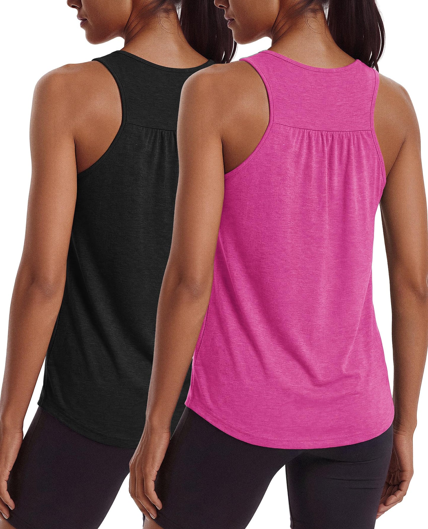 PINSPARK Workout Tank Tops for Women Sleeveless Yoga Gym Tops Racerback Stretchy Athletic Running Tennis Sport Shirts Trendy,Black/Hot Pink L