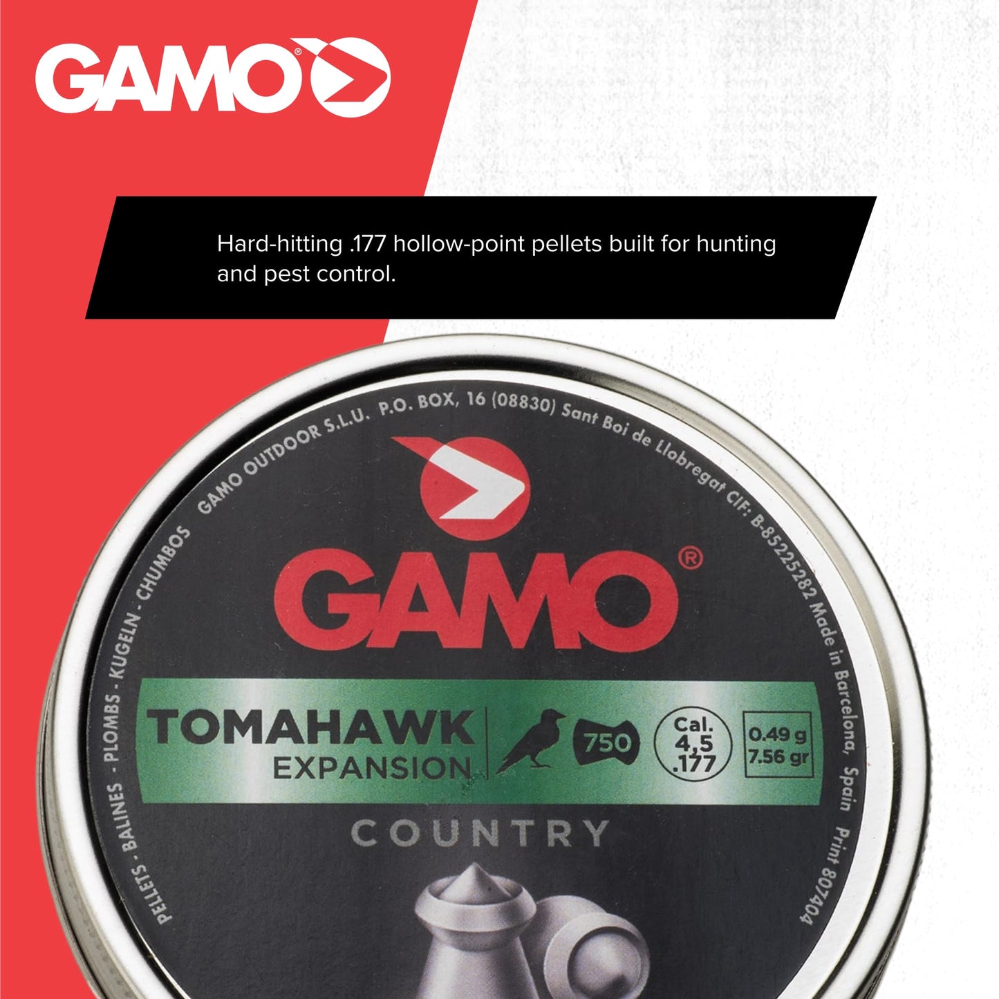 Gamo Tomahawk Hollow Point .177 Caliber Pellets - 7.56 Grain - 750 Count
