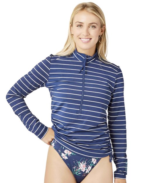 Carve Designs Cruz Rash Guard for Women - Half Zip Recycled Polyester Long Sleeve Sun Shirt, UPF 50