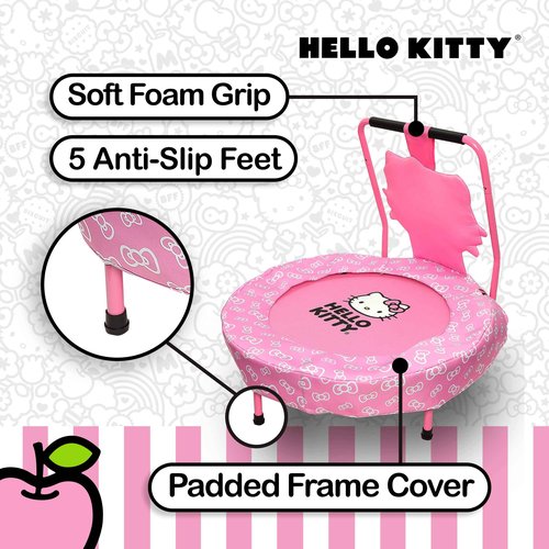 Hello Kitty Indoor Mini Trampoline with Handle for Toddlers, Round Jumping Mat, Pink