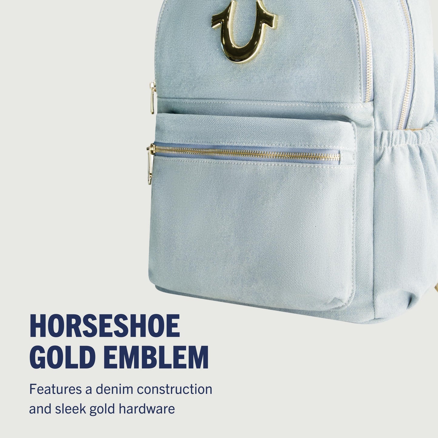 True Religion Backpack, Horseshoe Logo and Zip Pockets Travel Bag, Denim