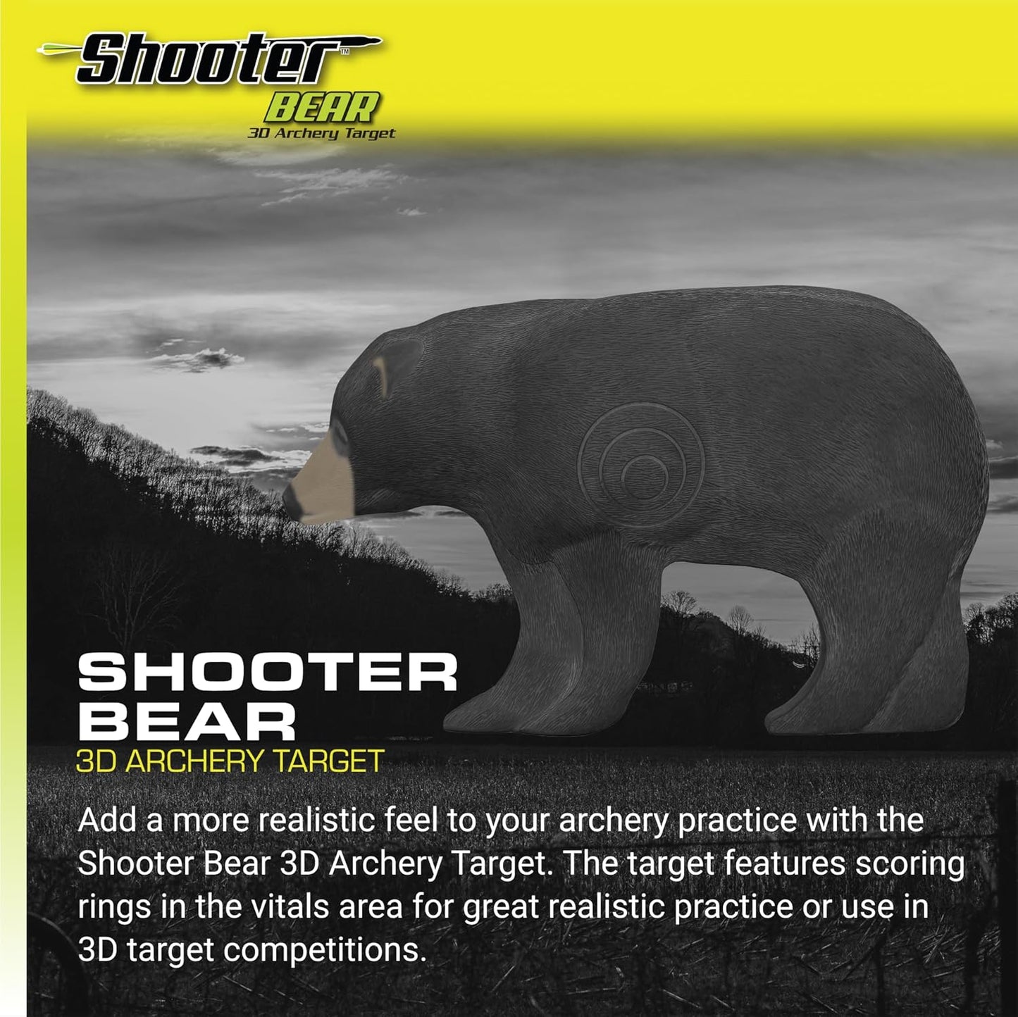 3D Archery Bear Target - Realistic Shooter Design | Black, One Size