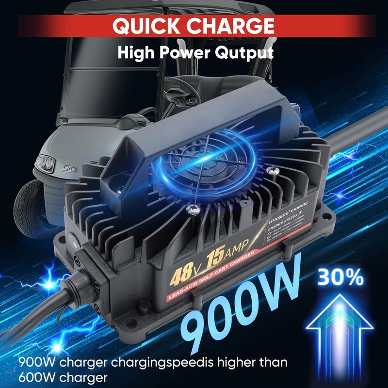 48 Volt 15 Amp Golf Cart Battery Charger for EZGO RXV & TXT with 3 Pin Triangular Plug, Upgraded IP67 Waterproof Lead Acid Battery Charger