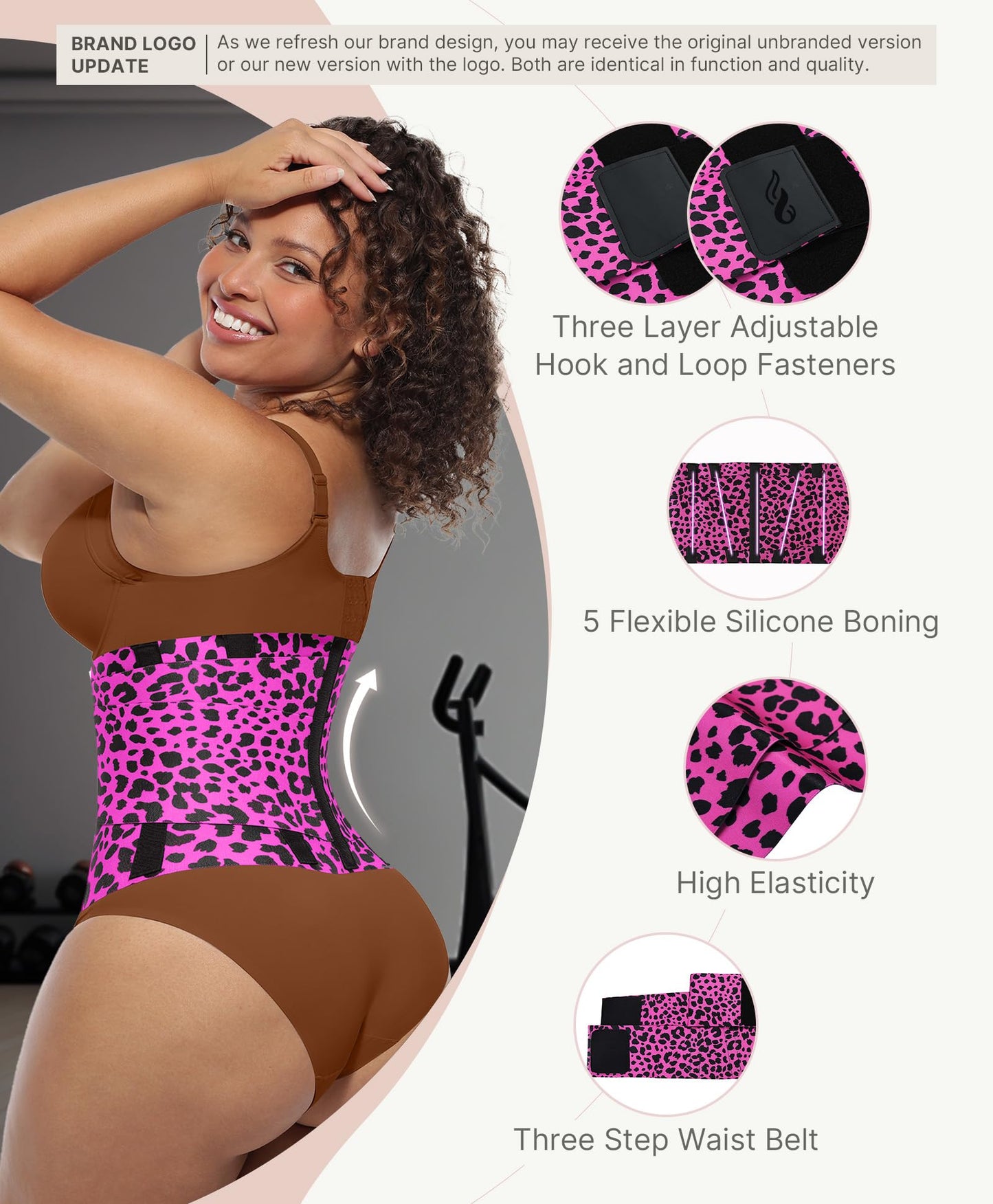 FeelinGirl Workout Waist Trainer Cincher Corset Shaper Tummy Slimmer Plus Size for Women Rose Leopard XS