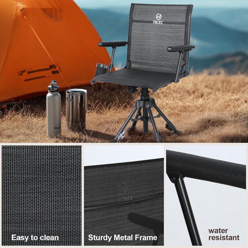 Swivel Hunting Chair - 360° Rotating Silent Blind Chair with Adjustable Height, Armrest & Cup Holder | No-Sink Feet