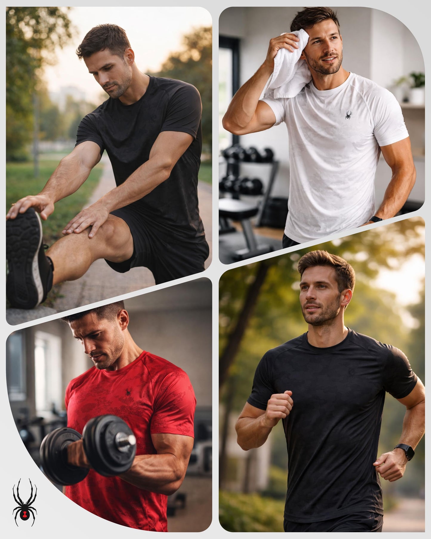 Spyder Mens Active Shirt - Crewneck Dry Fit Mens Workout Shirts Short Sleeve Camo Fitted Athletic Gym Shirts for Men, Size Medium, Spyder Red