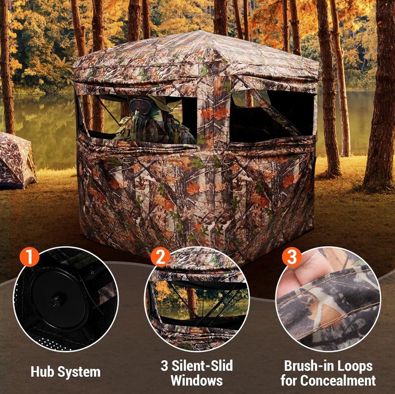 Hunting Blind - 270/360° See-Through Camouflage Tent for 2-3 People | Easy-Fold Portable Shelter with Carrying Bag