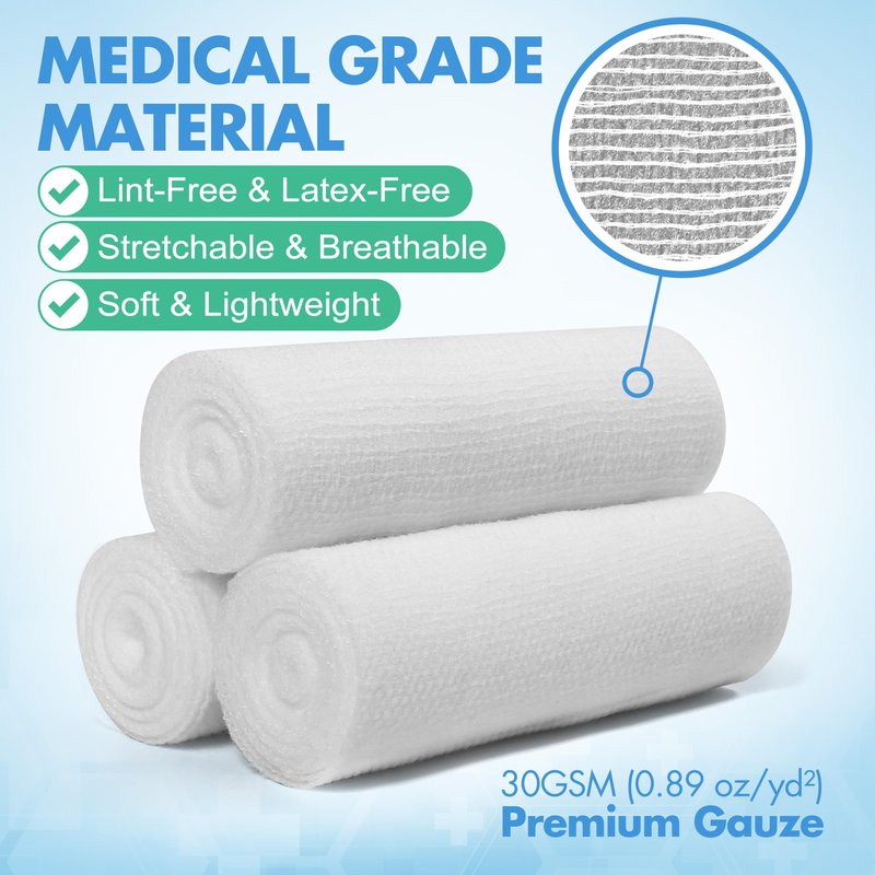 LotFancy Gauze Rolls, 48 Count, 4 Inch x 4.1 Yards, Rolled Gauze Wrap, Conforming Stretch Bandage for Wounds Care, Medical Supplies for First Aid