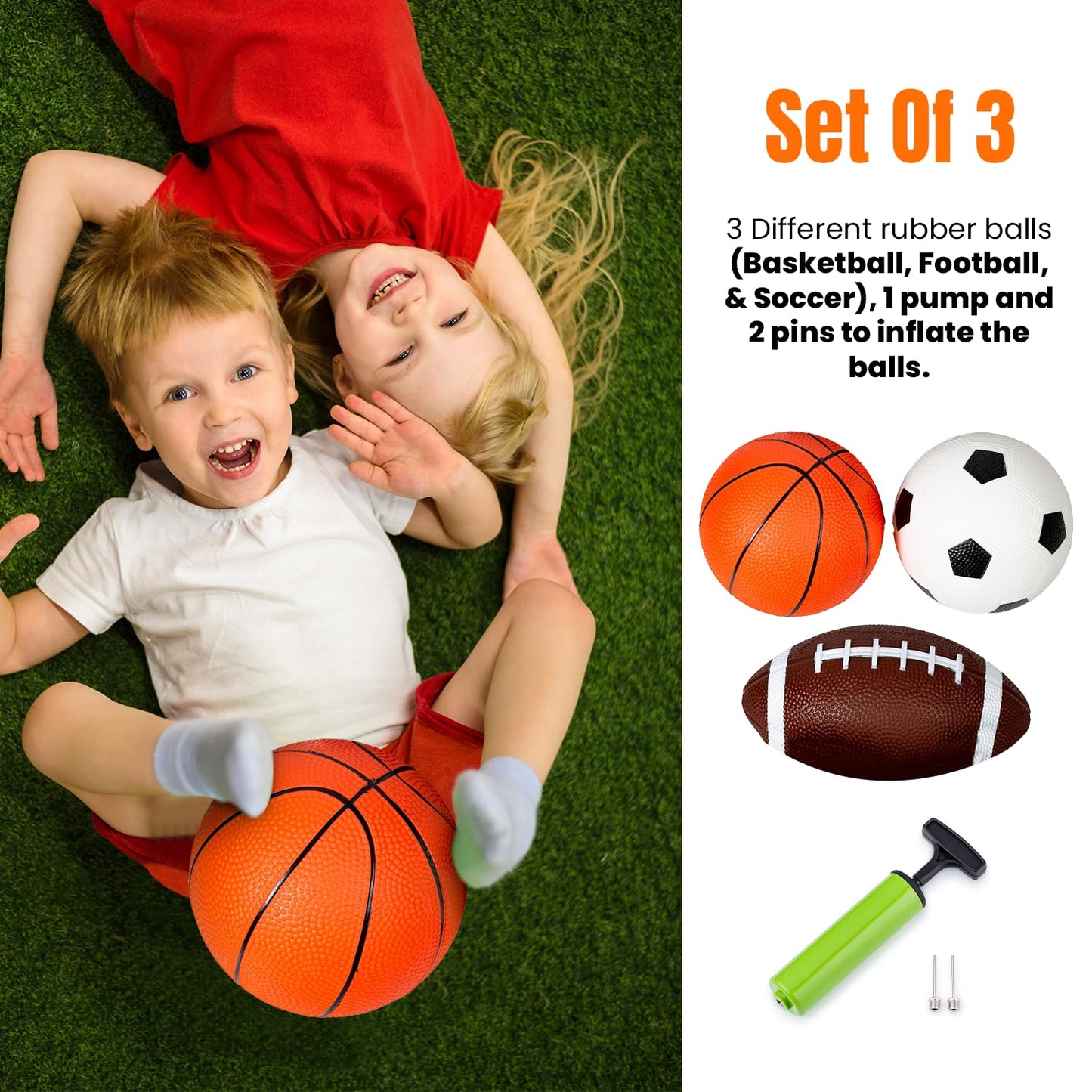 New Bounce Soft Sports Balls for Toddlers - Set of 3 5" Balls; Basketball, Football, and Soccer - Outdoor Playground Mini PVC Balls