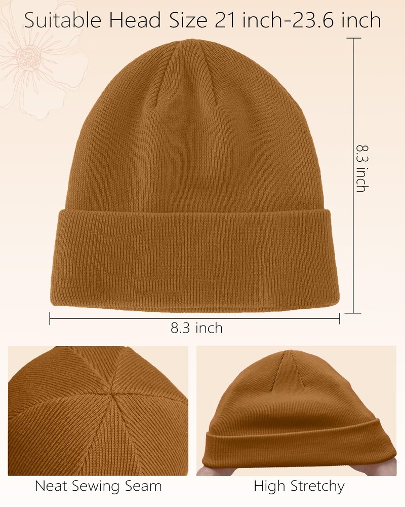 Satin Lined Beanie, 100% Cotton Beanies Hats for Men Women, Slouchy Knit Cuffed Winter Warm Soft Hat, Silk Lining Snug Skull Cap