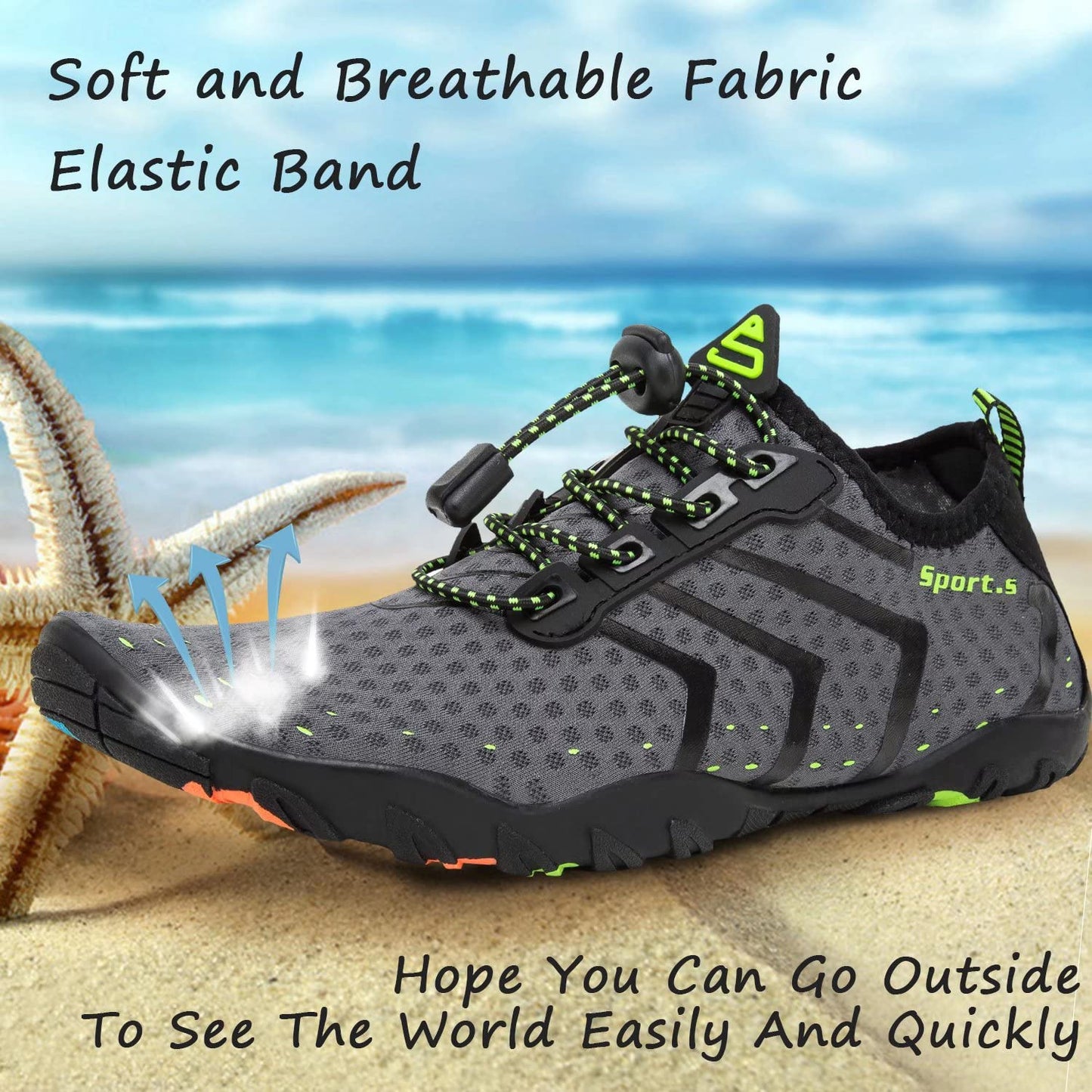 YALOX Water Shoes Men's Women's Swim Shoes Outdoor Beach Barefoot Quick-Dry Aqua Pool Socks Swimming Yoga Surfing Exercise(927Grey,42EU)