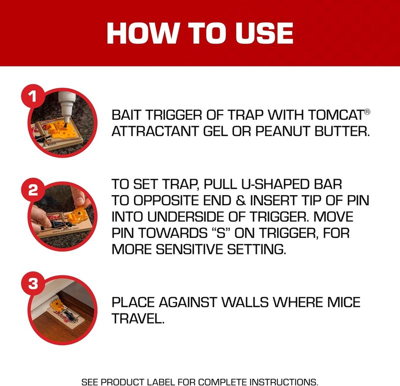 Tomcat Wooden Mouse Traps - Non-Chemical, Disposable Traps for Homes | 4 Count (Pack of 3)