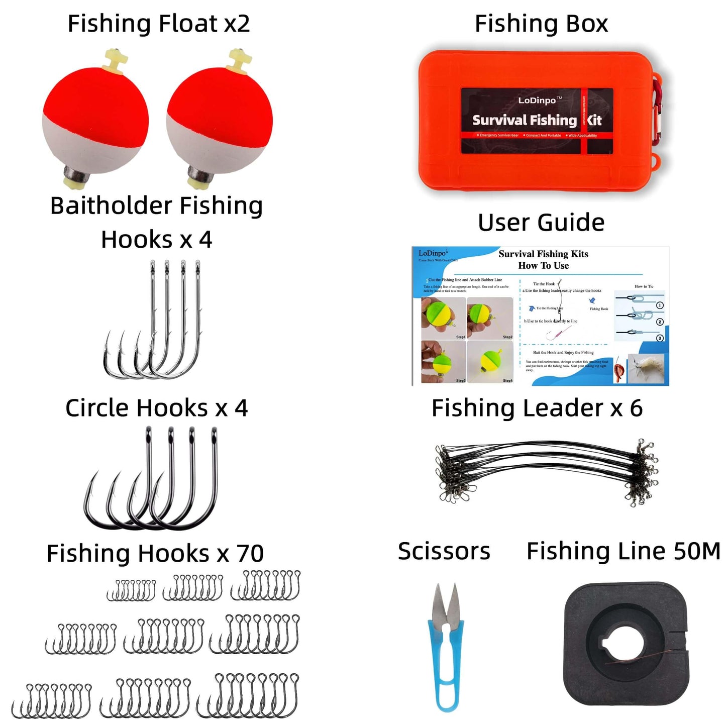 LoDinpo Mini Survival Fishing Kit Compact Emergency Fishing Gear for Camping, Hiking, Bushcraft, Backpacking Small Tackle Box with Hooks, Line, Floats Tools Great Gift for Fishermen, Hikers&Preppers
