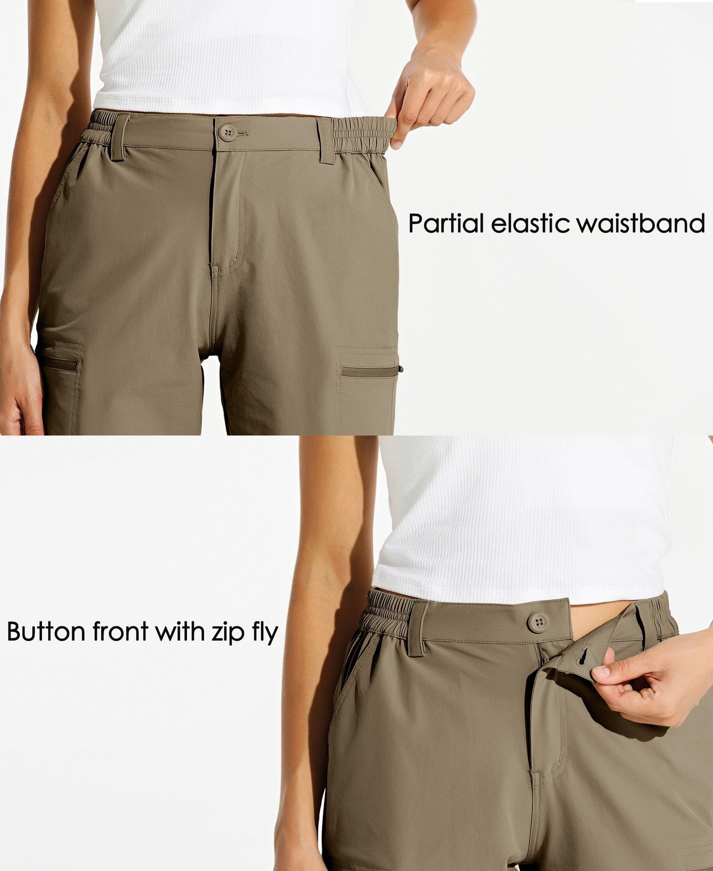 Willit Women's 10" Hiking Cargo Shorts Stretch Golf Active Long Quick Dry Outdoor Summer Shorts Deep Khaki L