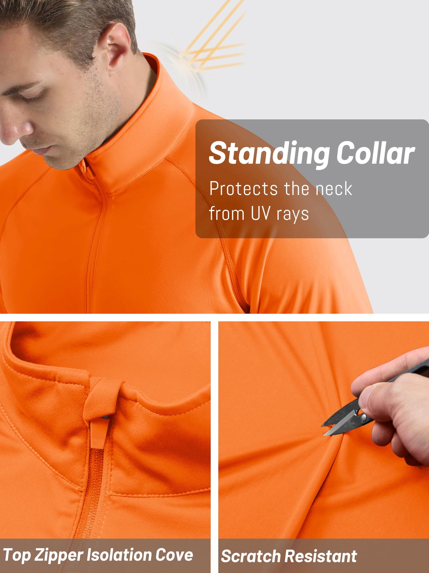 TACVASEN Running Shirts for Men Long Sleeve UV Protection 1/4 Zip Shirts for Athletic Summer Tops for Mens Rash Guard Golf T-Shirts Orange S