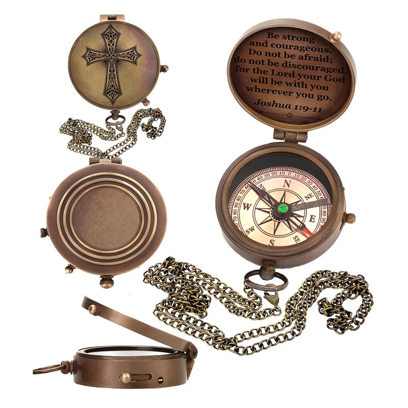 Baptism Gift Personalized Keepsake Compass Engraved Cross and Be Strong and Courageous, Confirmation Gift Ideas, Gift of Faith. Missionary
