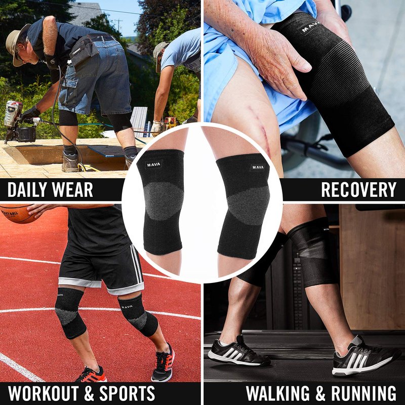 MAVA Knee Support for Women and Men: Reflexology Knee Brace, Joint Comfort, Swelling & Comfort. Non-Slip Design and Enhanced Circulation Black, XL
