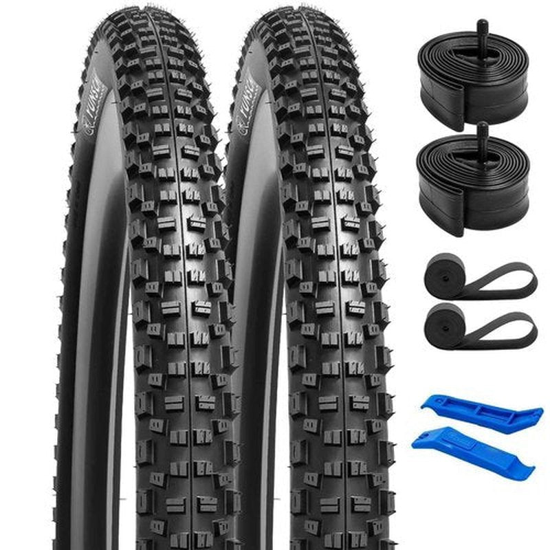 YUNSCM 27.5 Lightweight Bike Tires 27.5x2.25 (ETRTO 57-584) and and 27.5" Bike Tubes - 120TPI Nylon, Puncture-Resistant,Compatible with Mountain Bike Tires 27.5x2.20/2.25/2.30-2 PCS (Y-582)