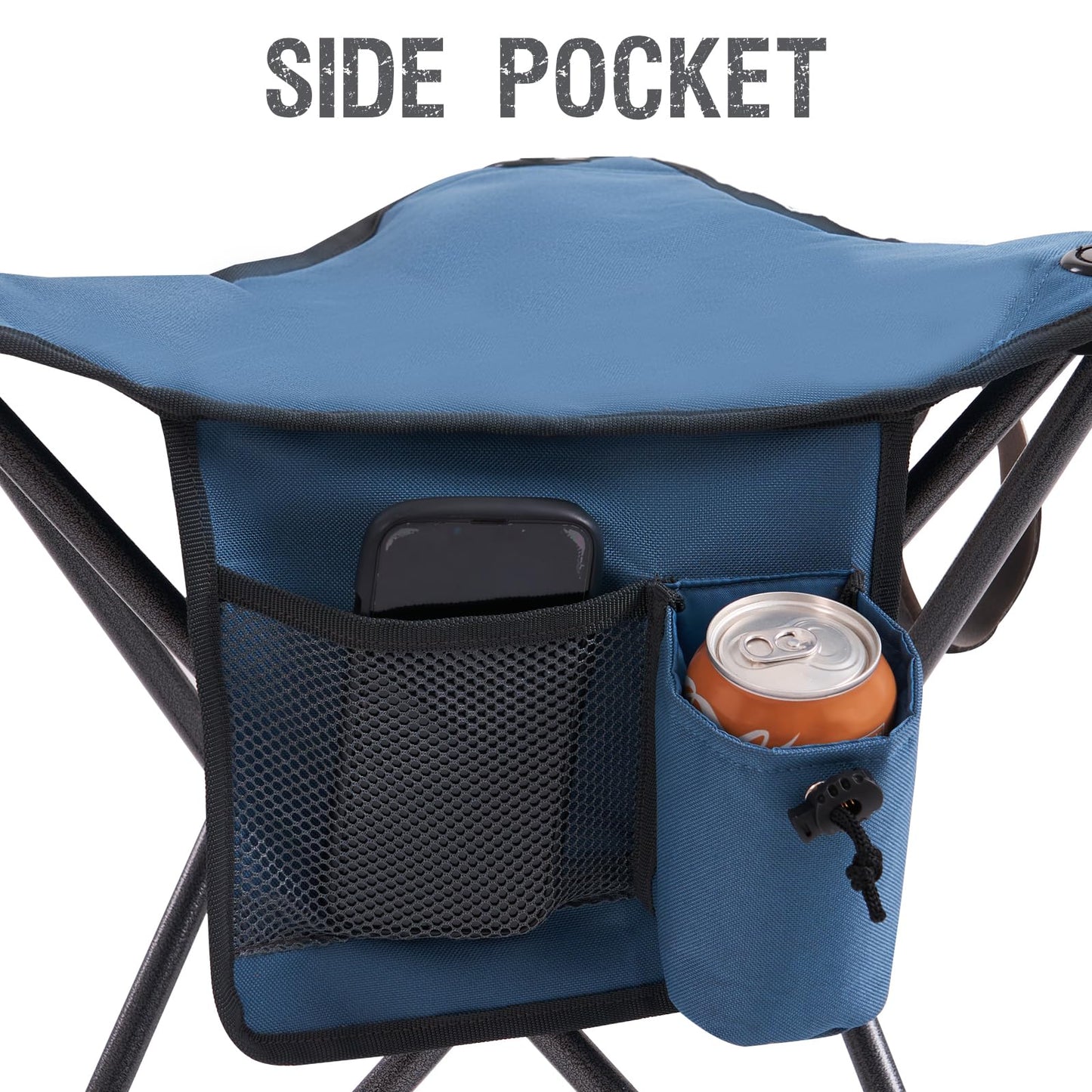 PORTAL Extra Large Quick Folding Tripod Stool with Backrest Fishing Camping Chair with Carry Strap, Blue