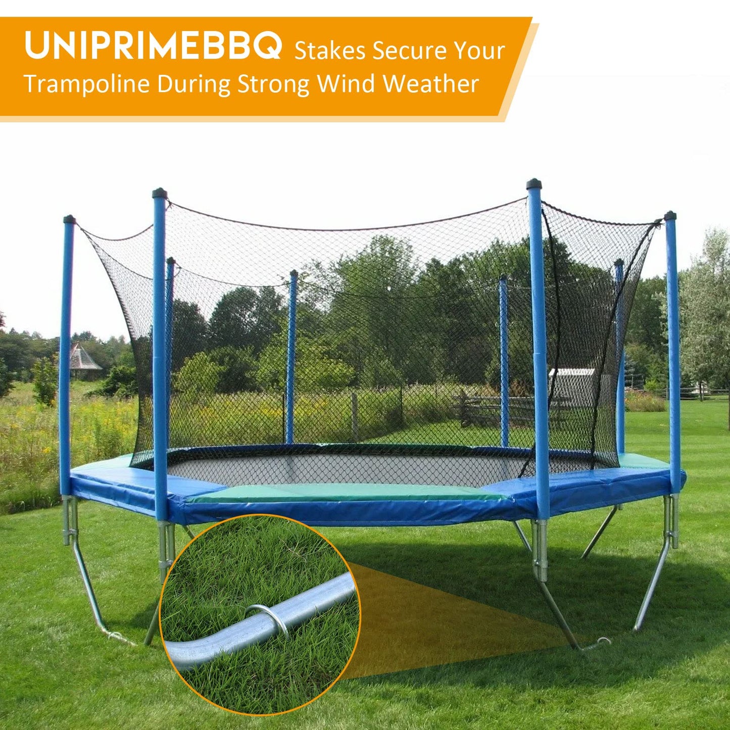 Trampoline Stakes U Shaped Anchors Heavy Duty Metal 12''- Long Trampolines Ground Wind Stakes for Soccer Goals, Camping Tents, Garden Decoration (4pcs)