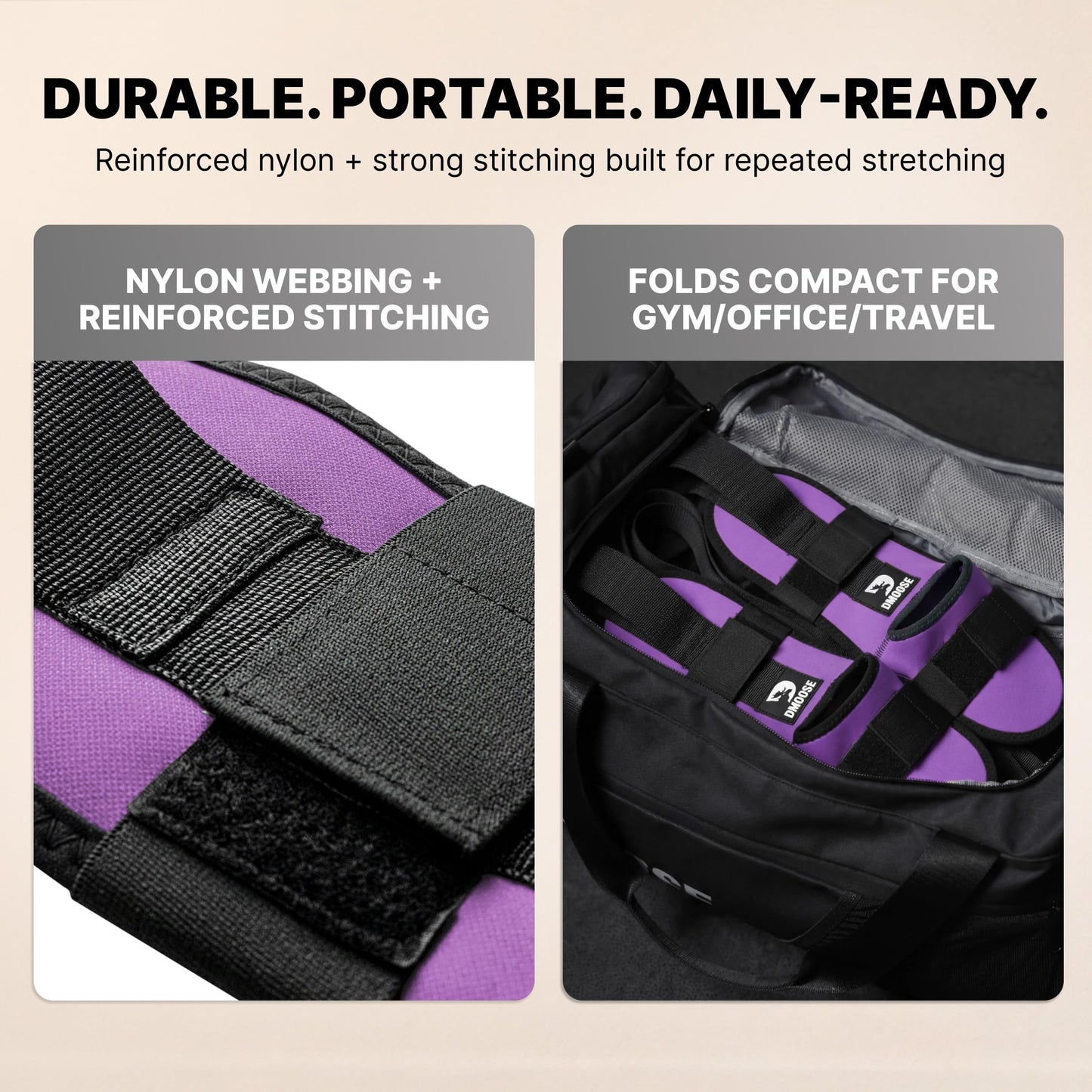 DMoose Fitness Foot & Calf Stretcher with Adjustable Padded Stretching Strap for Plantar Fasciitis, Hamstring, Heel Spurs and Achilles Tendonitis Relief - Yoga Leg Stretch Strap (Purple)