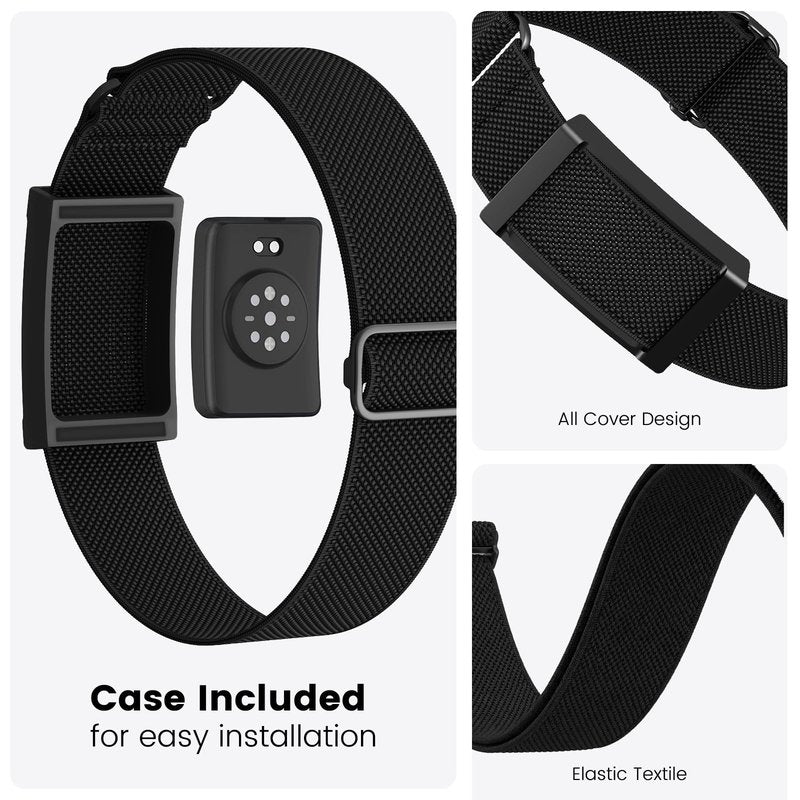BlikWyt Elastic Bicep Band for Amazfit Helio, Flexible Arm & Ankle Strap with Integrated Protective Holder, Soft Breathable Adjustable Solo Loop for All-Day Wear (Black)
