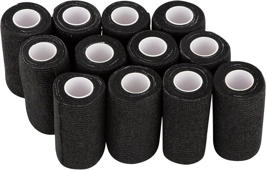 Self Adhesive Bandage Wrap - Cohesive Sports Tape 4" x 5 Yards | Breathable Vet Wrap for Horses & Dogs (Black)