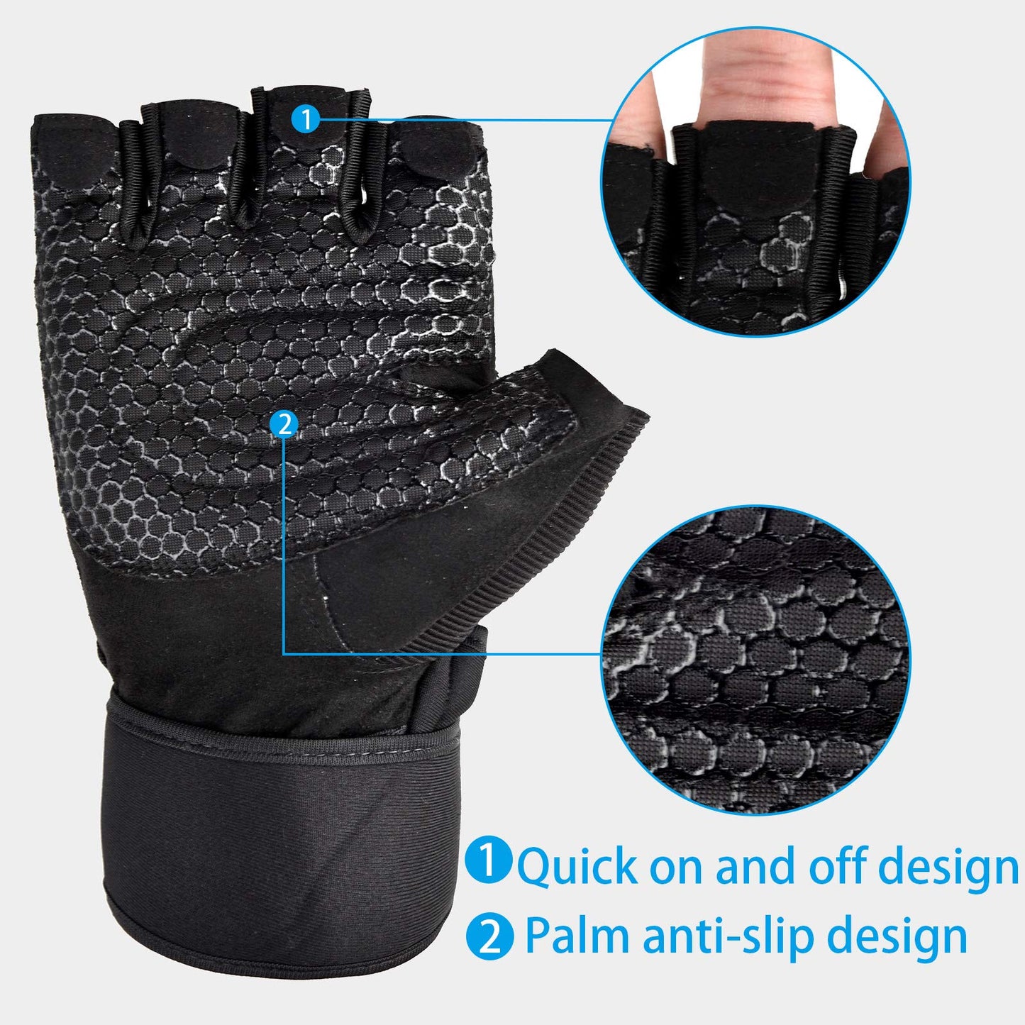 YHT Workout Gloves, Full Palm Protection & Extra Grip, Gym Gloves for Weight Lifting, Training, Fitness, Exercise (Men & Women) (Half Finger Black, Medium)