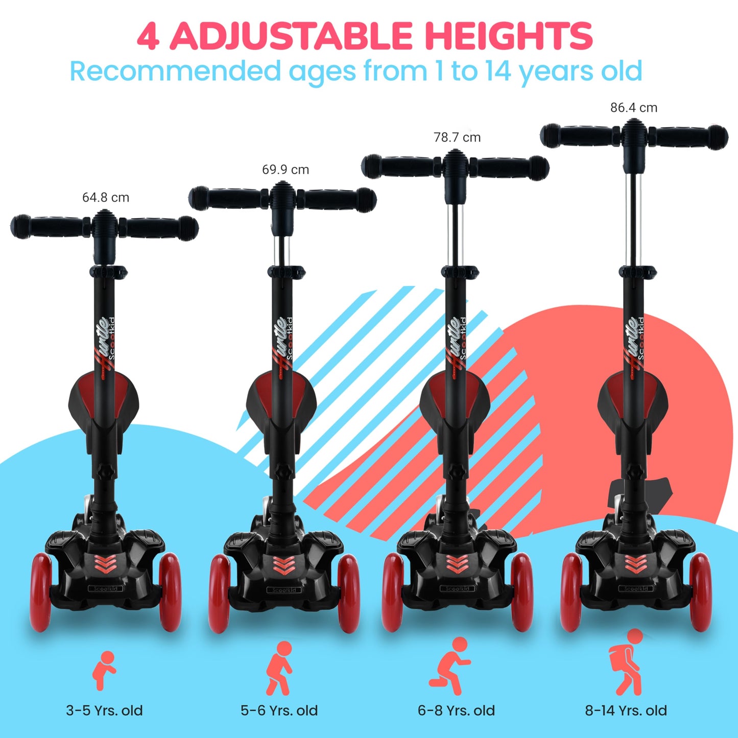Hurtle 3 Wheeled Scooter for Kids - 2-in-1 Sit/Stand Child Toddlers Toy Kick Scooters with Flip-out Seat, Adjustable Height, Wide Deck, Flashing Wheel Lights, For Boys/Girls 1 Year Old+
