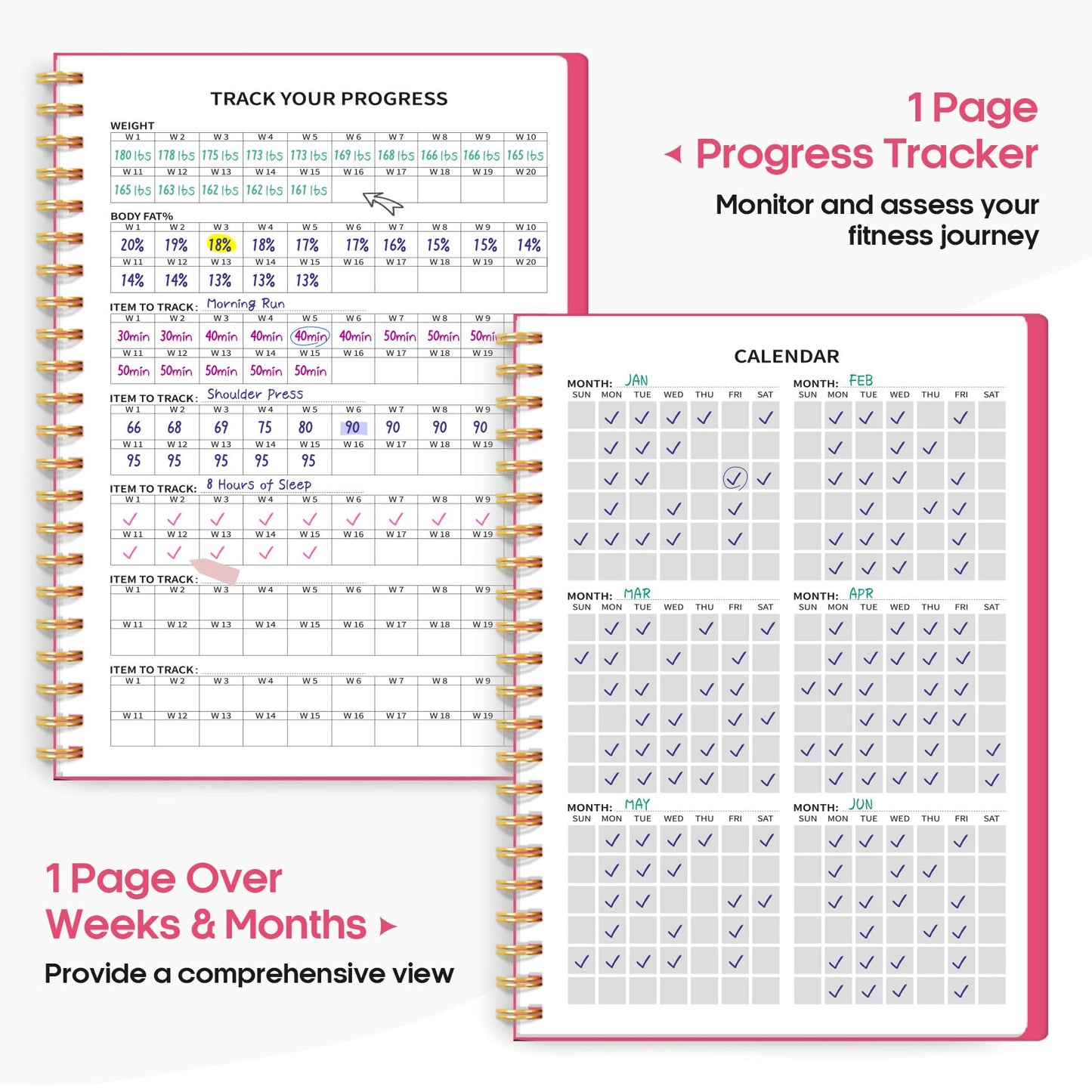 Fitness Workout Journal for Women & Men, A5(5.5" x 8.2") Workout Log Book Planner for Tracking, Progress, and Achieving Your Wellness Goals-Berry Pink