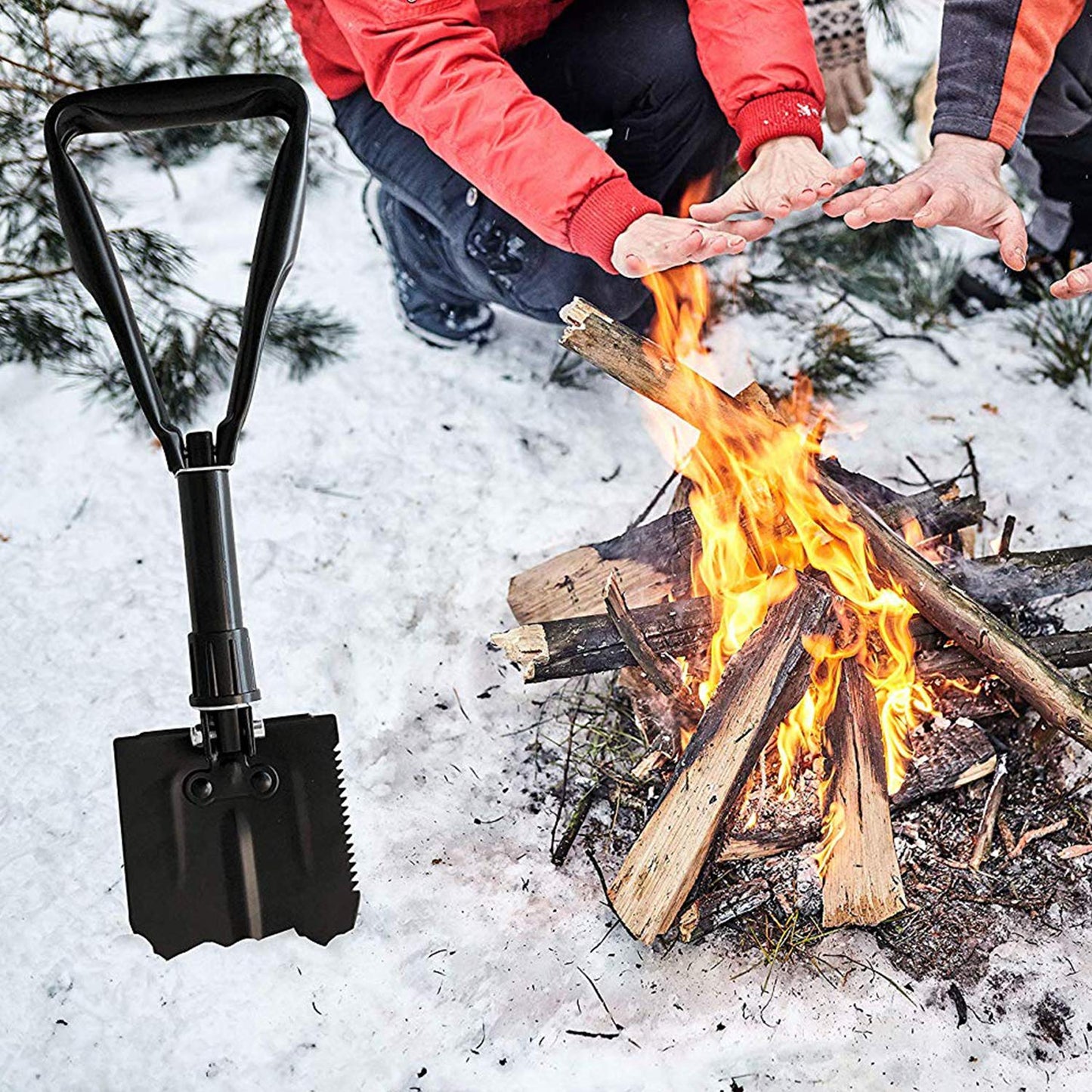 BEHANDY 18.5" Folding Shovel, Collapsible Shovel for Car Snow, Camping Shovel and Pickax, Military Entrenching Tool for Gardening, Camping, Sand, Off Road, Portable Car Emergency kit