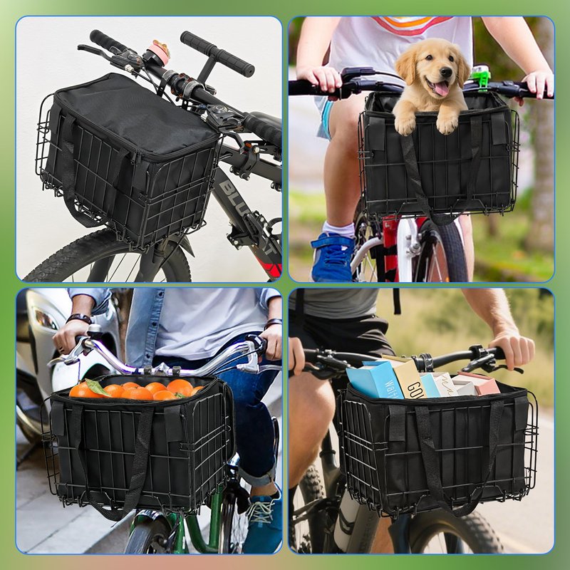Yezmo Bike Basket, Bike Basket Front with Portable Waterproof Liner Bag Ebike Basket Accessories for Women Men Carrying Small Pet Dogs, Fruit & Grocery