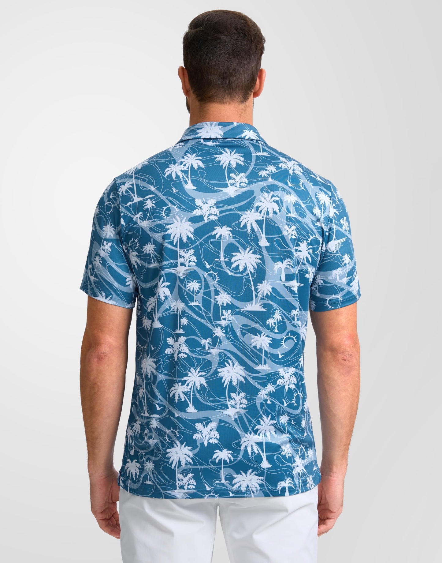 Obla Mens Golf Polo Shirts Short Sleeve Dry Fit Casual Print Collared Golf Shirts Wicking for Men(Blue Coconut Beach_4XL)