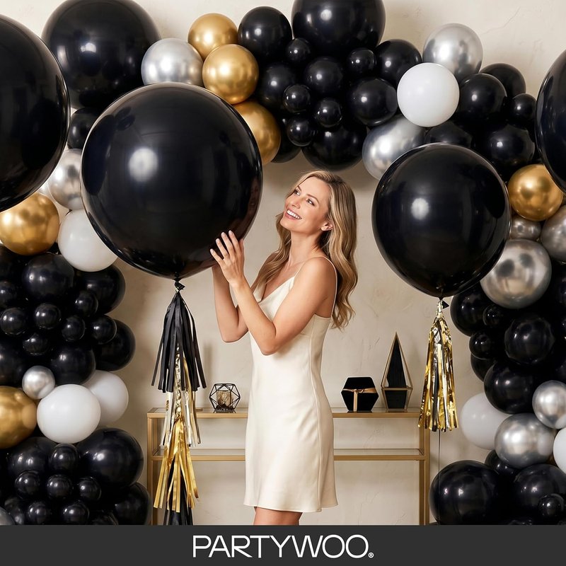 Black Balloons Arch Kit - 155 Pcs in 5 Sizes for Baby Showers, Birthdays & Anniversaries | Elegant Black Decor