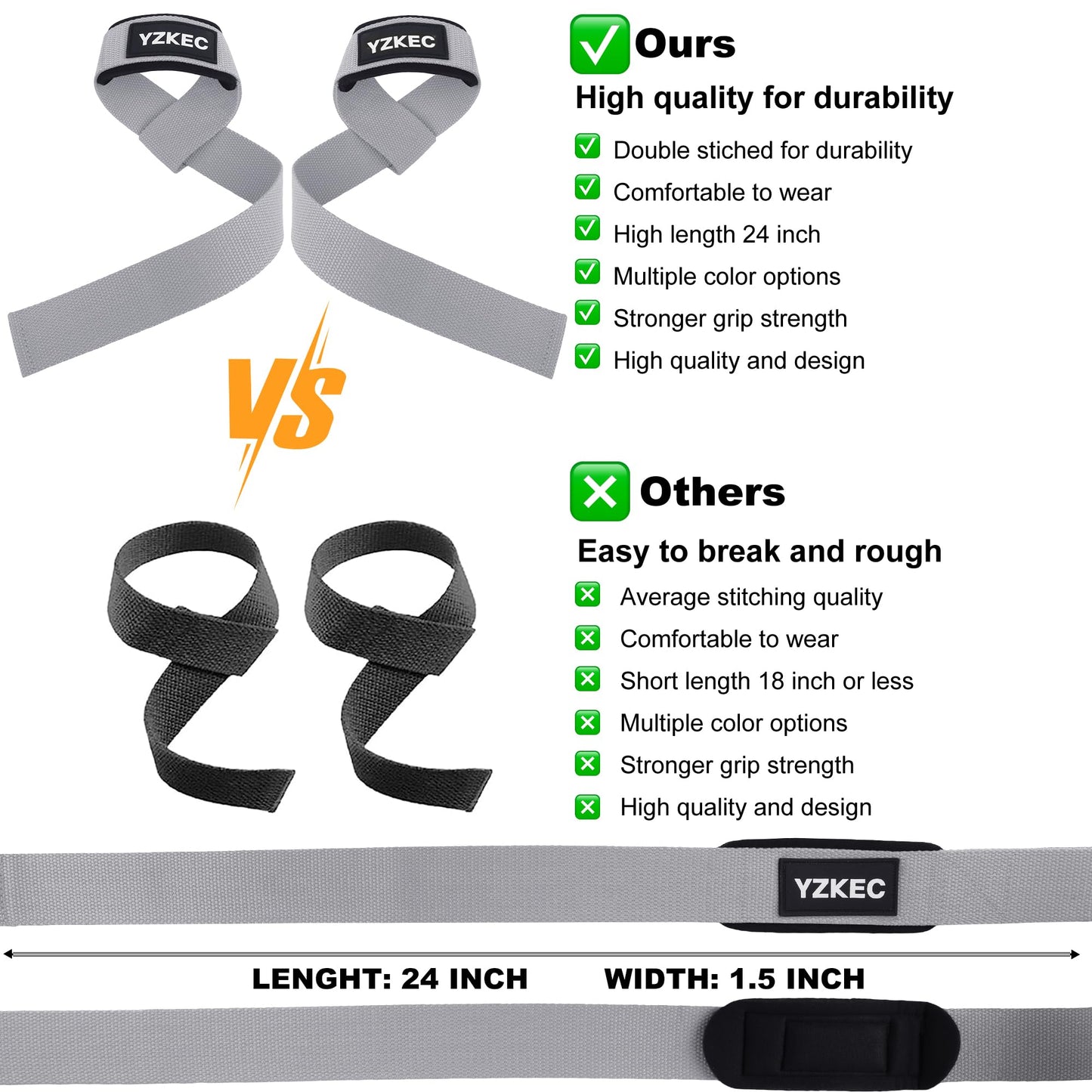 YZKEC 24" Cotton Weight Lifting Wrist Straps with Neoprene Cushioned Padded for Wrist Support and Protection，Weightlifting，Strength Training，Bodybuilding，Powerlifting，Dumbbell Workout，Men and Women