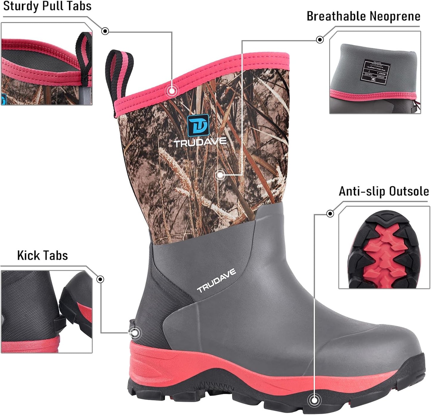 Rubber Rain Boots for Women - Neoprene Insulated, Anti-Slip Mid-Calf Waterproof | Sizes 6-11