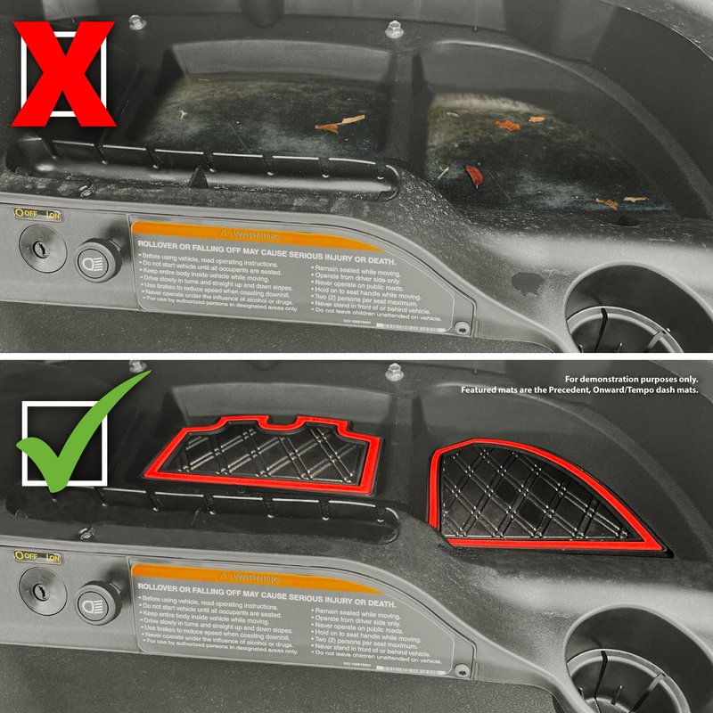 Xtreme Golf Cart Mats Dash Mats and Golf Cart Cubby Inserts Compatible with Club Car Precedent (04-22), Tempo & Onward (17-25), V4L (22-25) Models | Rubber Dashboard Protection Liner - All Black