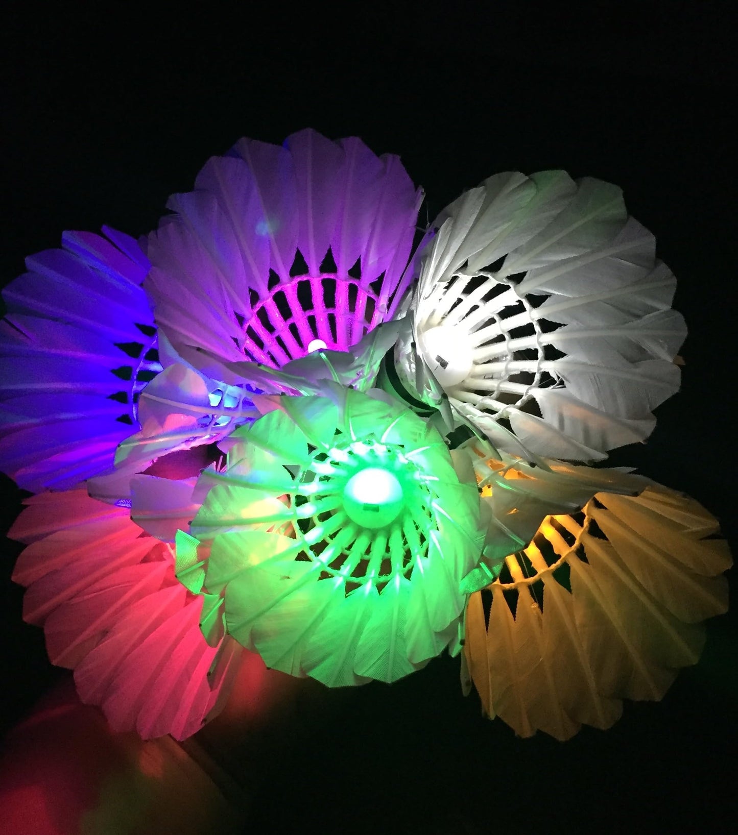 ZHENAN Glow in The Dark Badminton Birdies 6PCS,Goose Feather LED Badminton Shuttlecocks for Family Backyards Practice,Long Lasting Light Up Birdie Balls Set for Indoor Outdoor Sports Activities