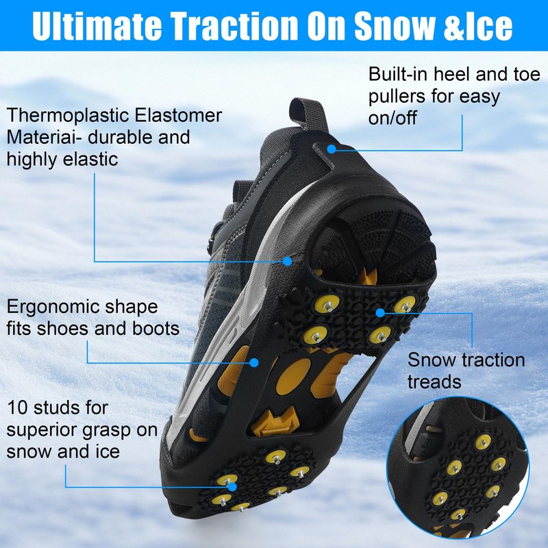 2 Pairs Crampon Ice Cleat Ice Snow Grips Over Shoe Boots Traction Cleats Crampons for Walking on Ice&Snow Anti Slip Cleat Fasten Quickly Easily Over Footwear (Medium【Women(6-8)/Men(4.5-6.5)】)