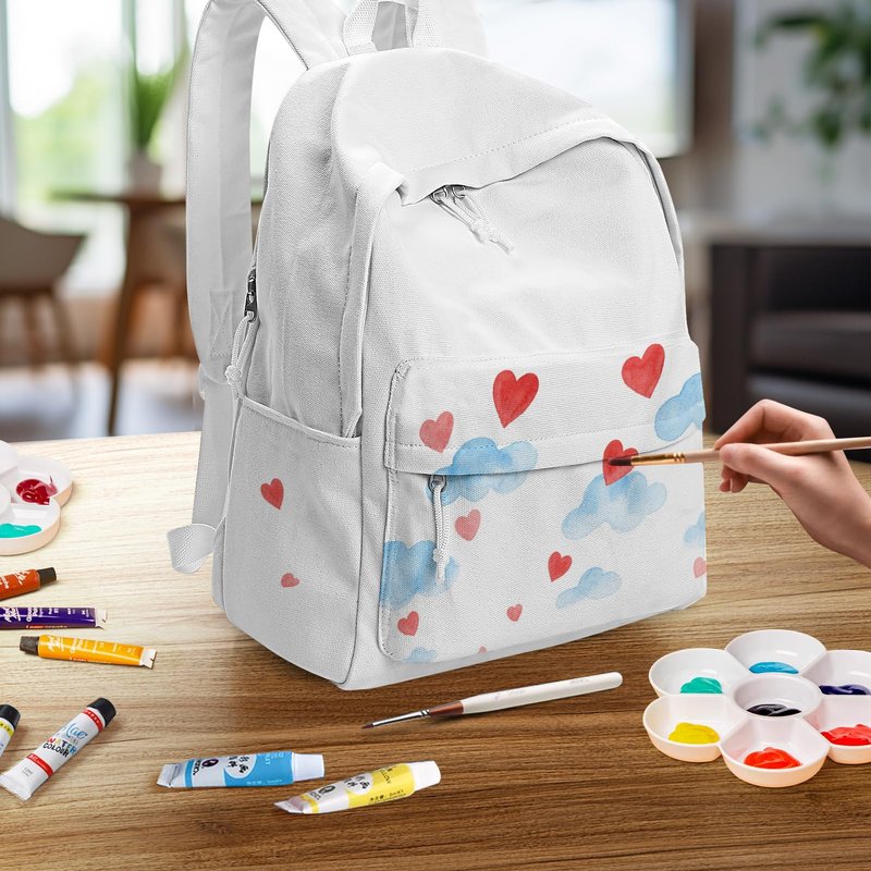Zicac Diy Canvas Backpack Daypack Satchel Backpack (White, with Side Pocket)